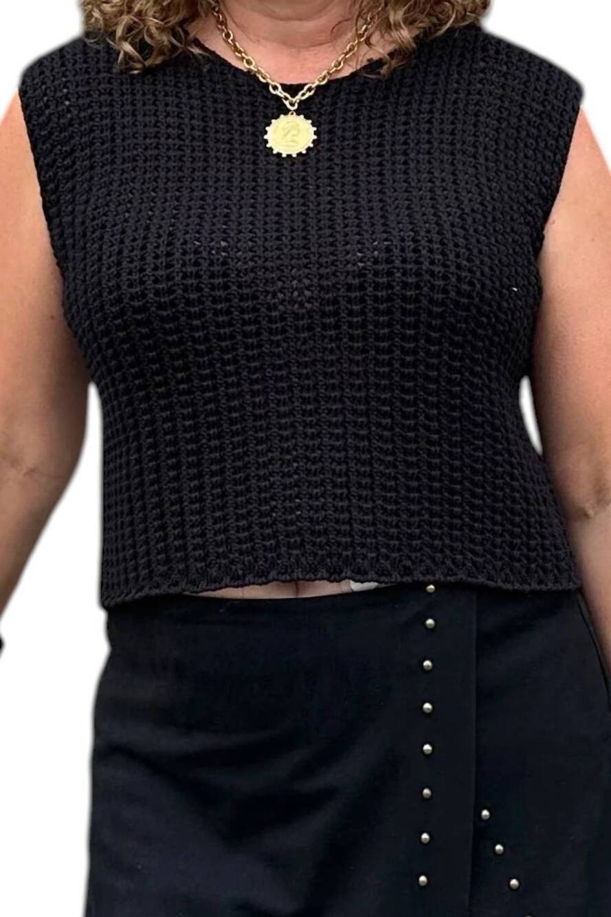 NEW ELLE GREY crochet knit tank in black
